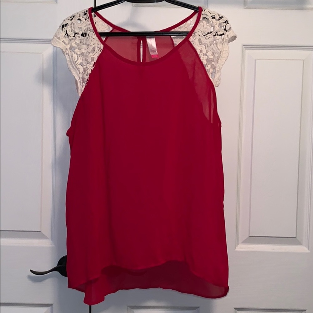 Red Lace Sleeve Top